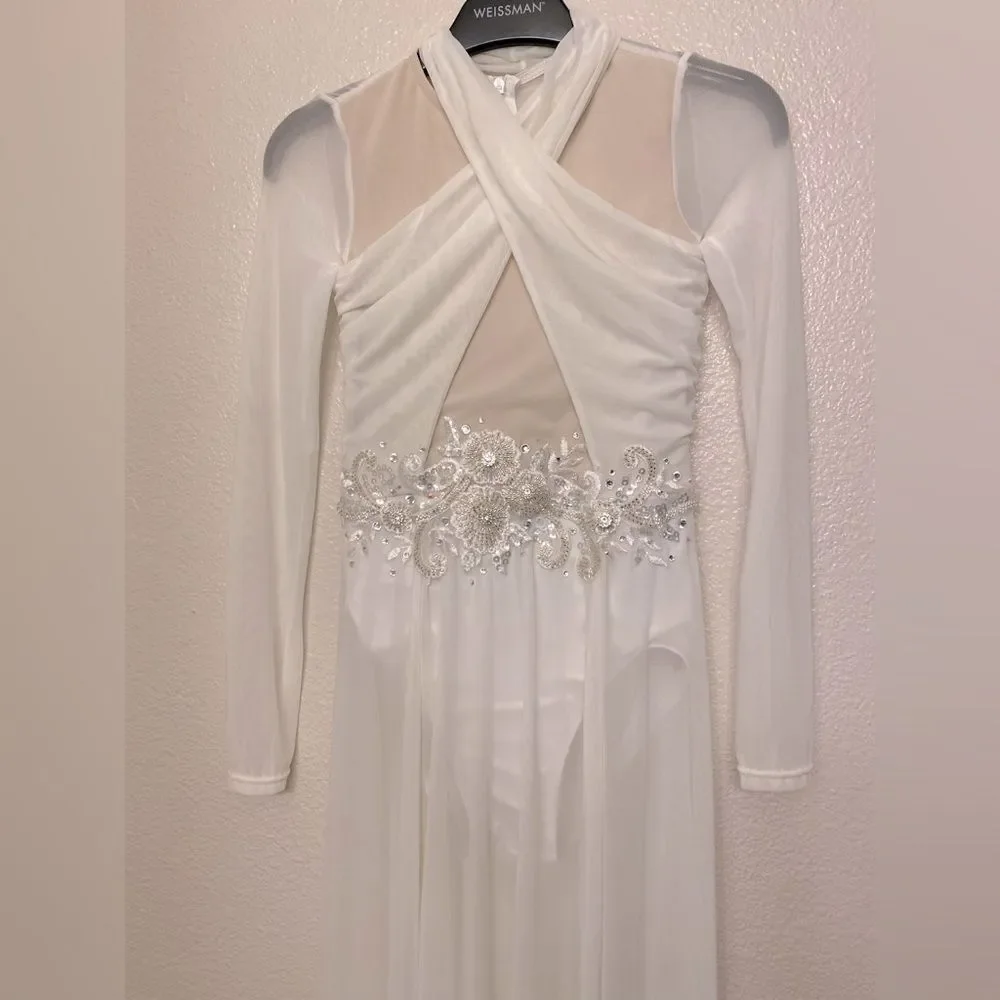 WEISSMAN Dance elite lyrical custom solo illusion dress white Star D10402 MC chi